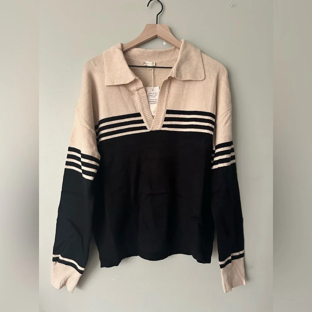 Black and Cream Striped Sweater - Picture 1 of 6